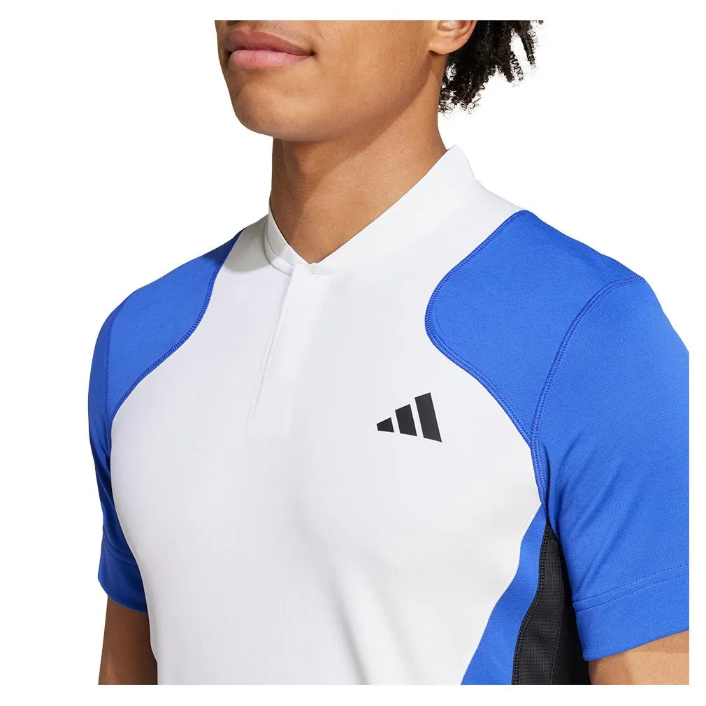 Mens Pro Freelift Tennis Polo White and Lucid Blue