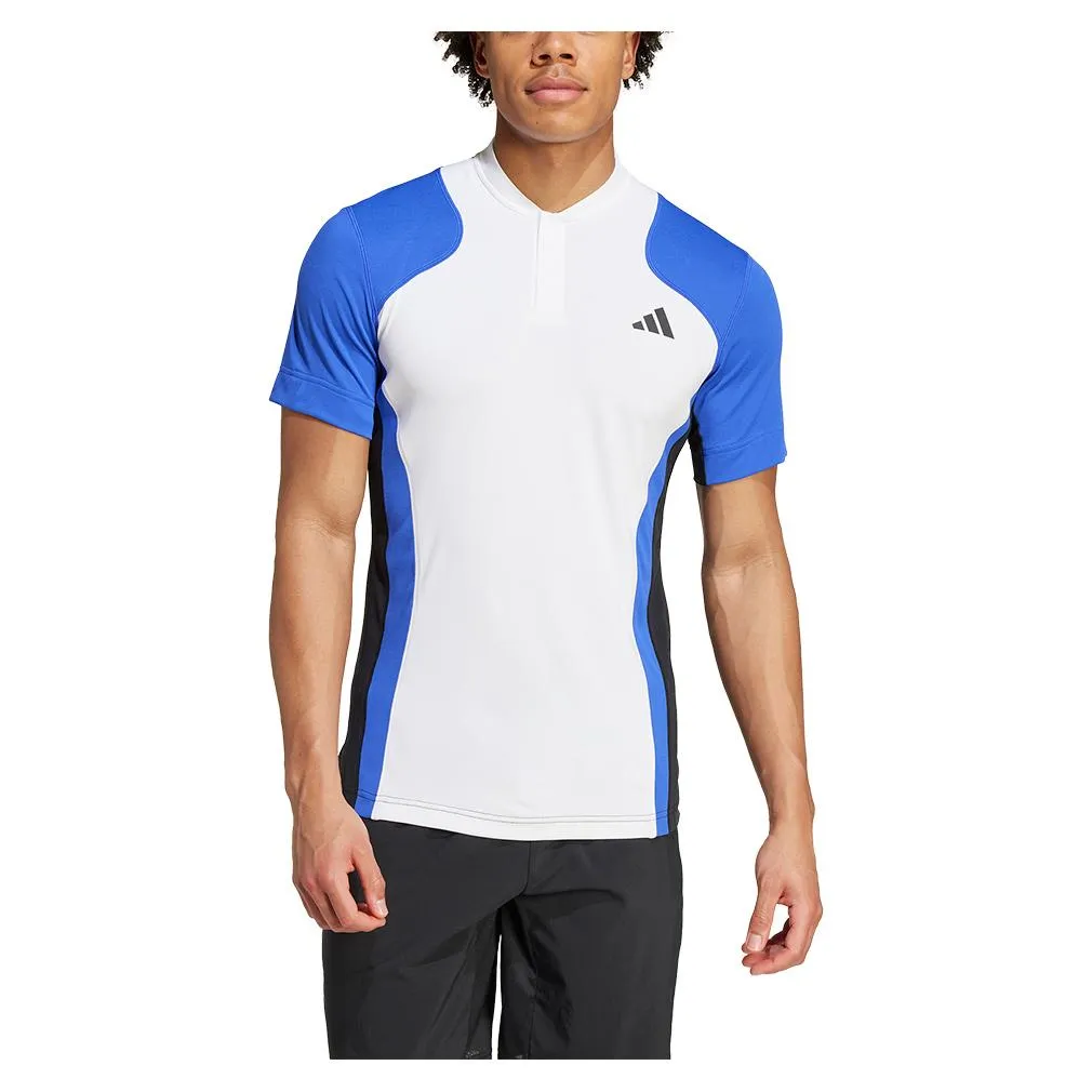 Mens Pro Freelift Tennis Polo White and Lucid Blue