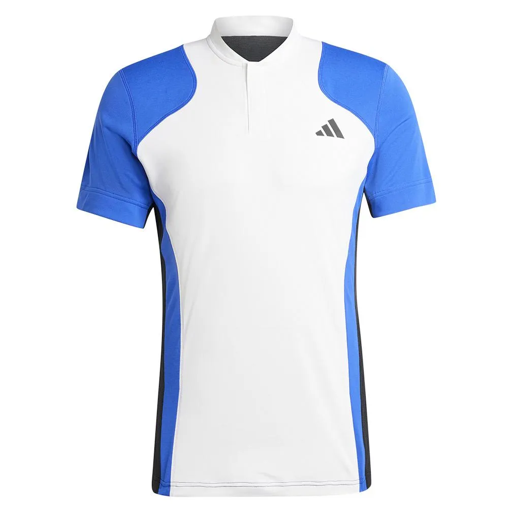 Mens Pro Freelift Tennis Polo White and Lucid Blue