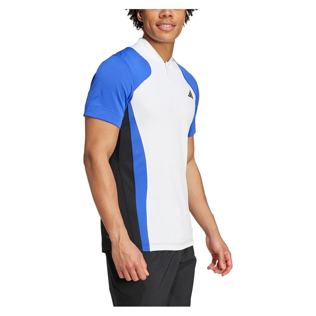 Mens Pro Freelift Tennis Polo White and Lucid Blue