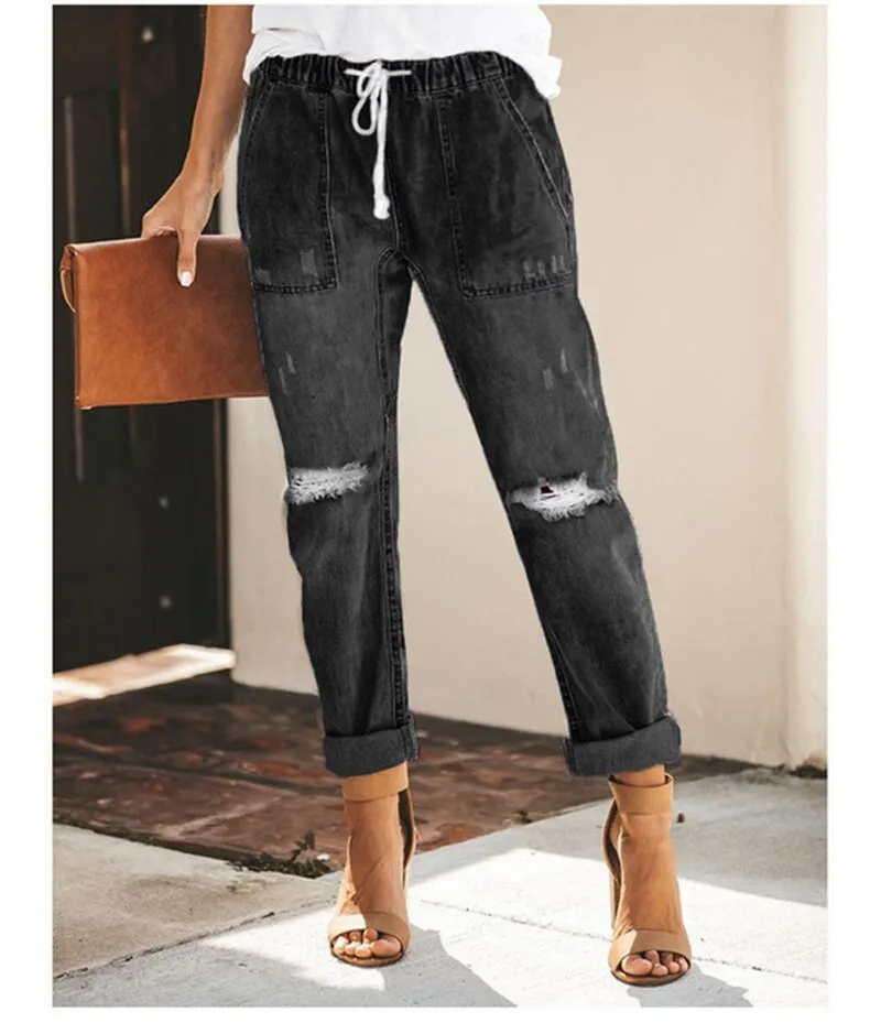 Mid Waist Boyfriend Ripped Jeans