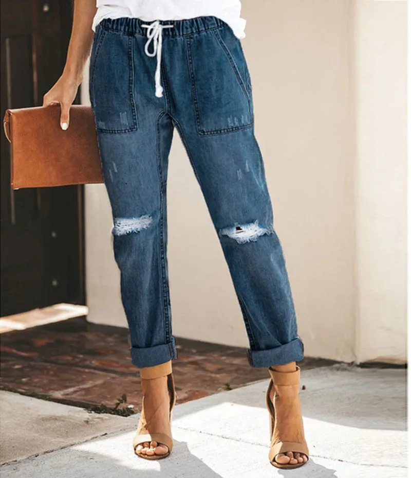 Mid Waist Boyfriend Ripped Jeans