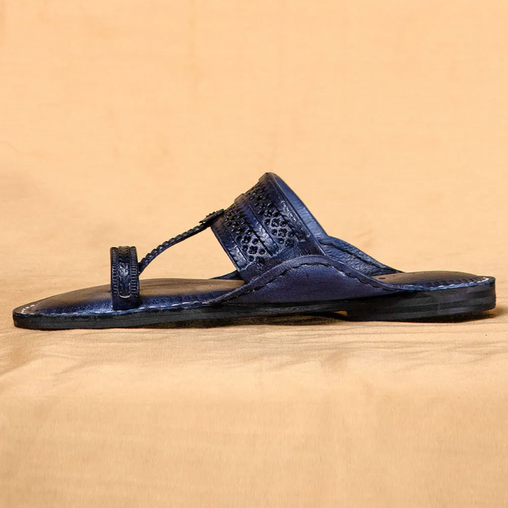 Navy Blue - Men Colorful Strides: Classic Kolhapuri Leather Slippers