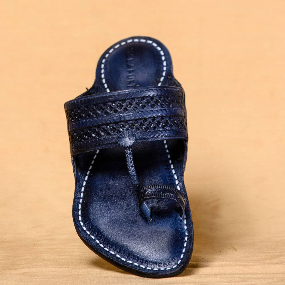 Navy Blue - Men Colorful Strides: Classic Kolhapuri Leather Slippers