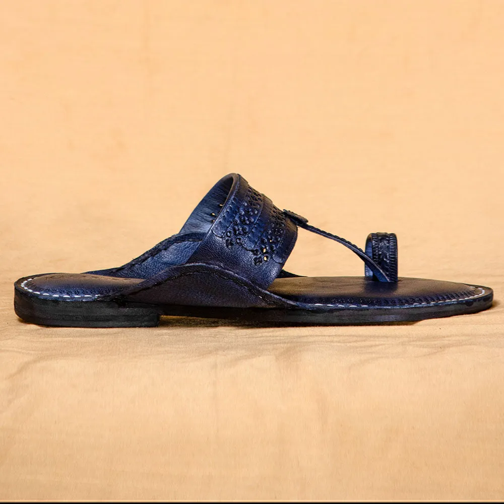 Navy Blue - Men Colorful Strides: Classic Kolhapuri Leather Slippers