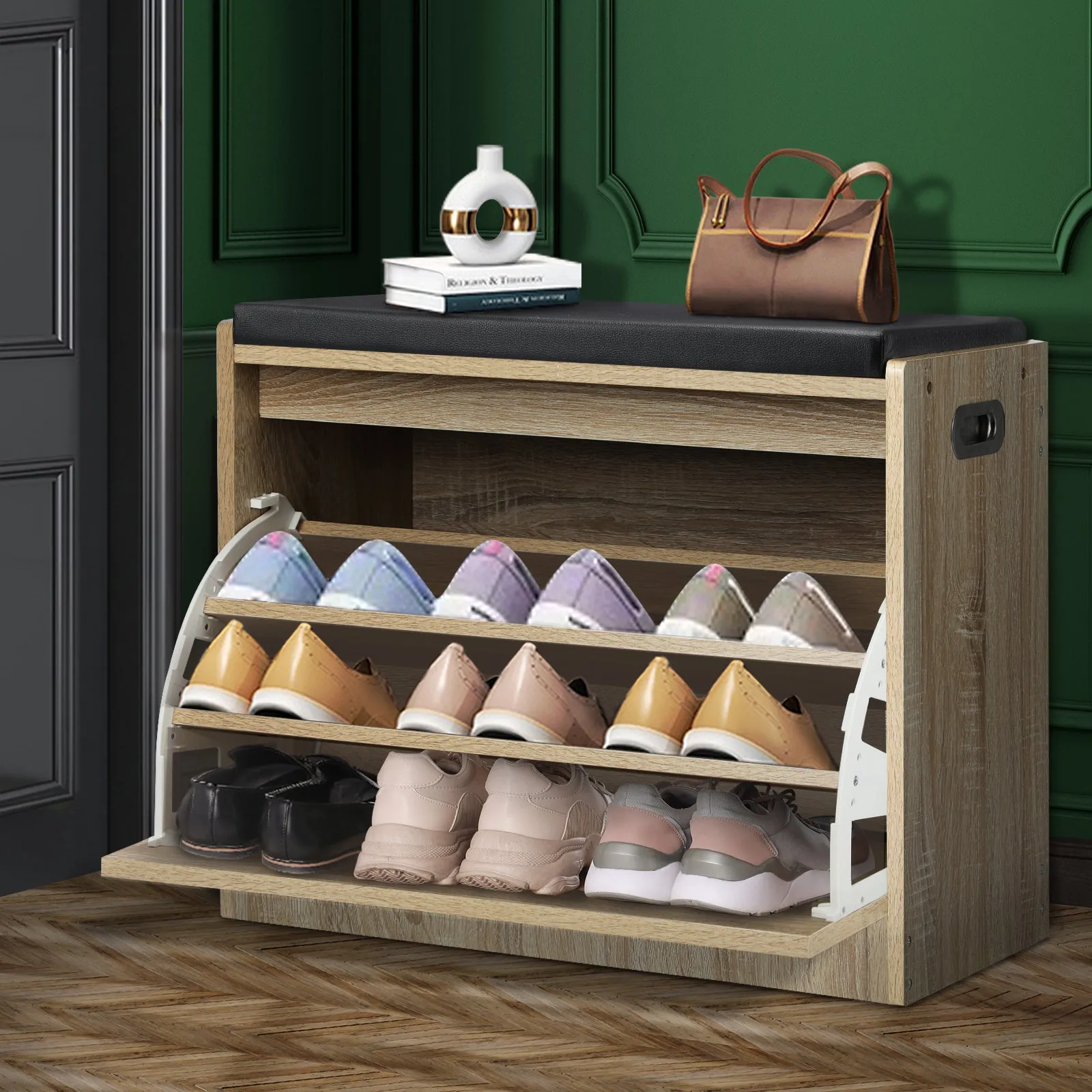 Oikiture Shoe Cabinet Bench Shoes Storage Organiser Cupboard Wooden