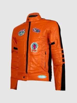 Orange Leather Motorcycle Jacket