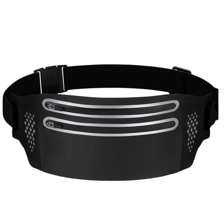 Outdoor Double Zipper Sports Waterproof Lycra Body Slim Waist Bag(Black)