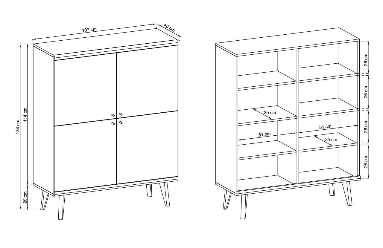 Primo Highboard Cabinet 107cm