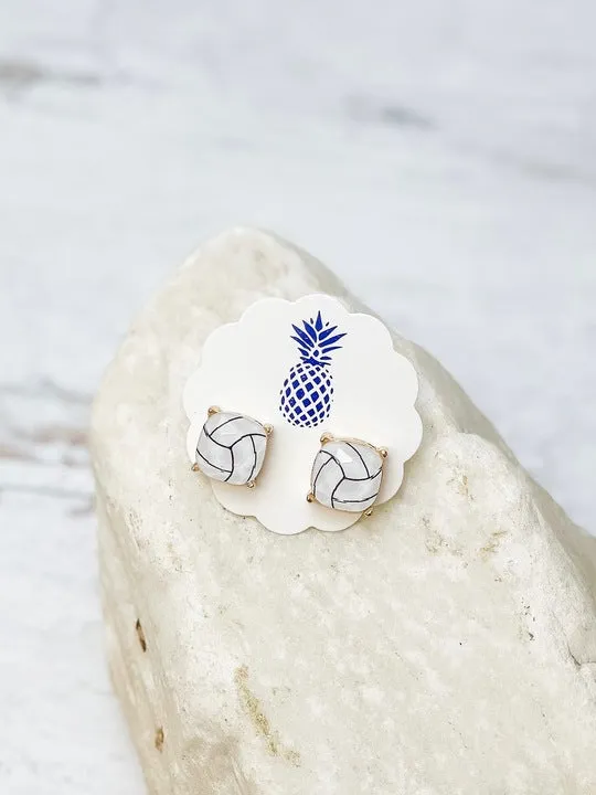 Printed Sports Stud Earrings - Volleyball