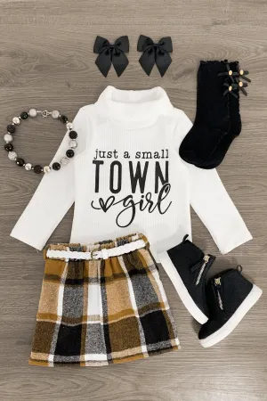 "Just A Small Town Girl" Turtleneck Plaid Skirt Set