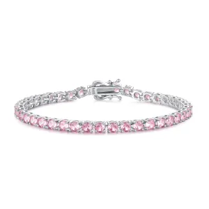 "Pink Romance" Pink Stone Tennis Sterling Silver Bracelet