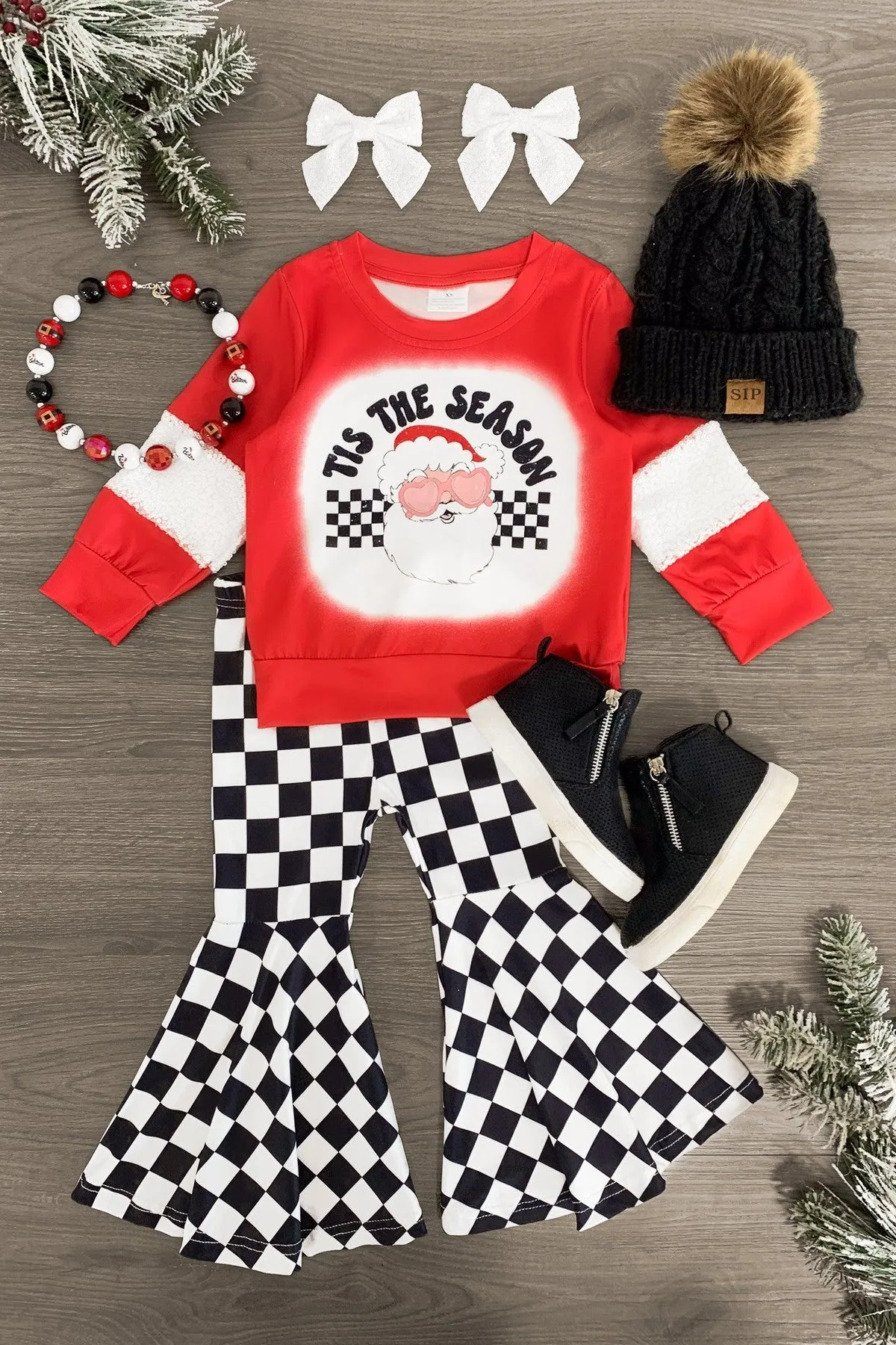 "Tis The Season" Checkered Bell Bottom Set