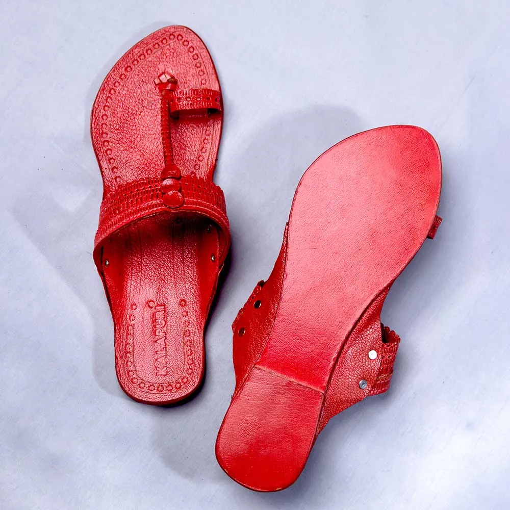 Red - Women Kolhapuri Leather Slippers Frenzy: Get Funky with Colors