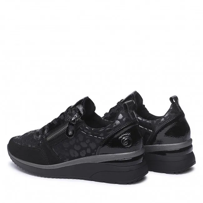 Remonte D2401-03 Black Leopard Print Wedge Trainers