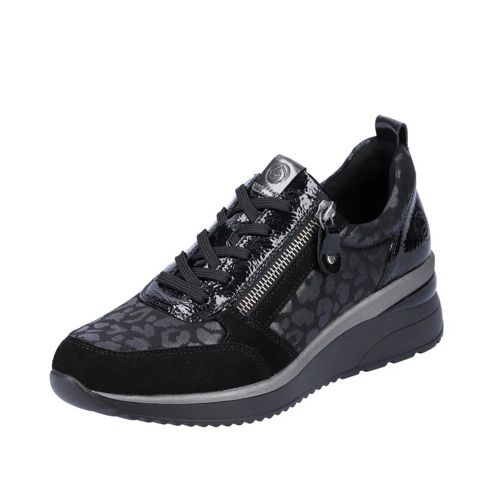 Remonte D2401-03 Black Leopard Print Wedge Trainers