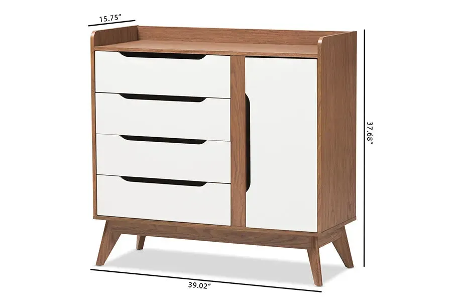 Rossin White/Walnut Wood Storage Shoe Cabinet