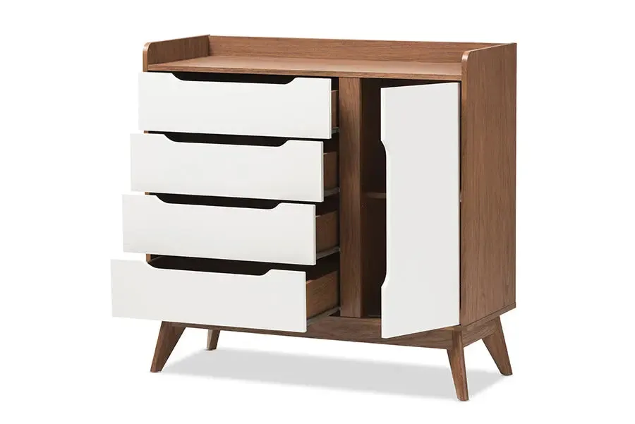 Rossin White/Walnut Wood Storage Shoe Cabinet