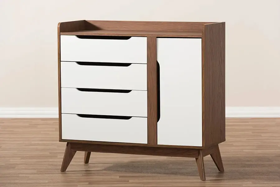 Rossin White/Walnut Wood Storage Shoe Cabinet