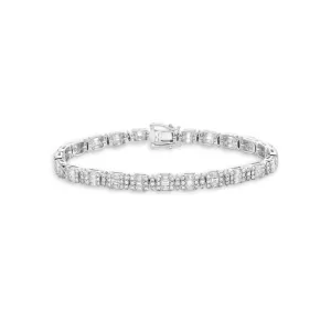 Round & Baguette Diamonds Spaced Rectangular Shape Tennis Bracelet (4.10 ct.) in 14K Gold