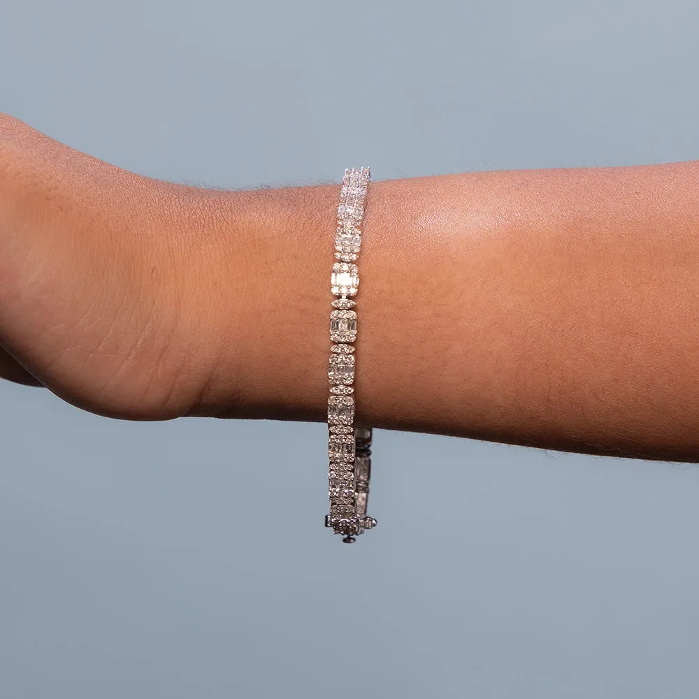 Round & Baguette Diamonds Spaced Rectangular Shape Tennis Bracelet (4.10 ct.) in 14K Gold