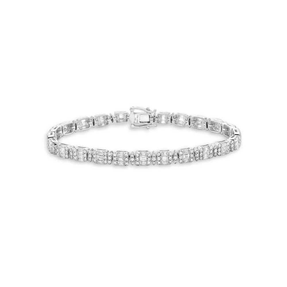 Round & Baguette Diamonds Square Shape Tennis Bracelet (4.25 ct.) in 14K Gold