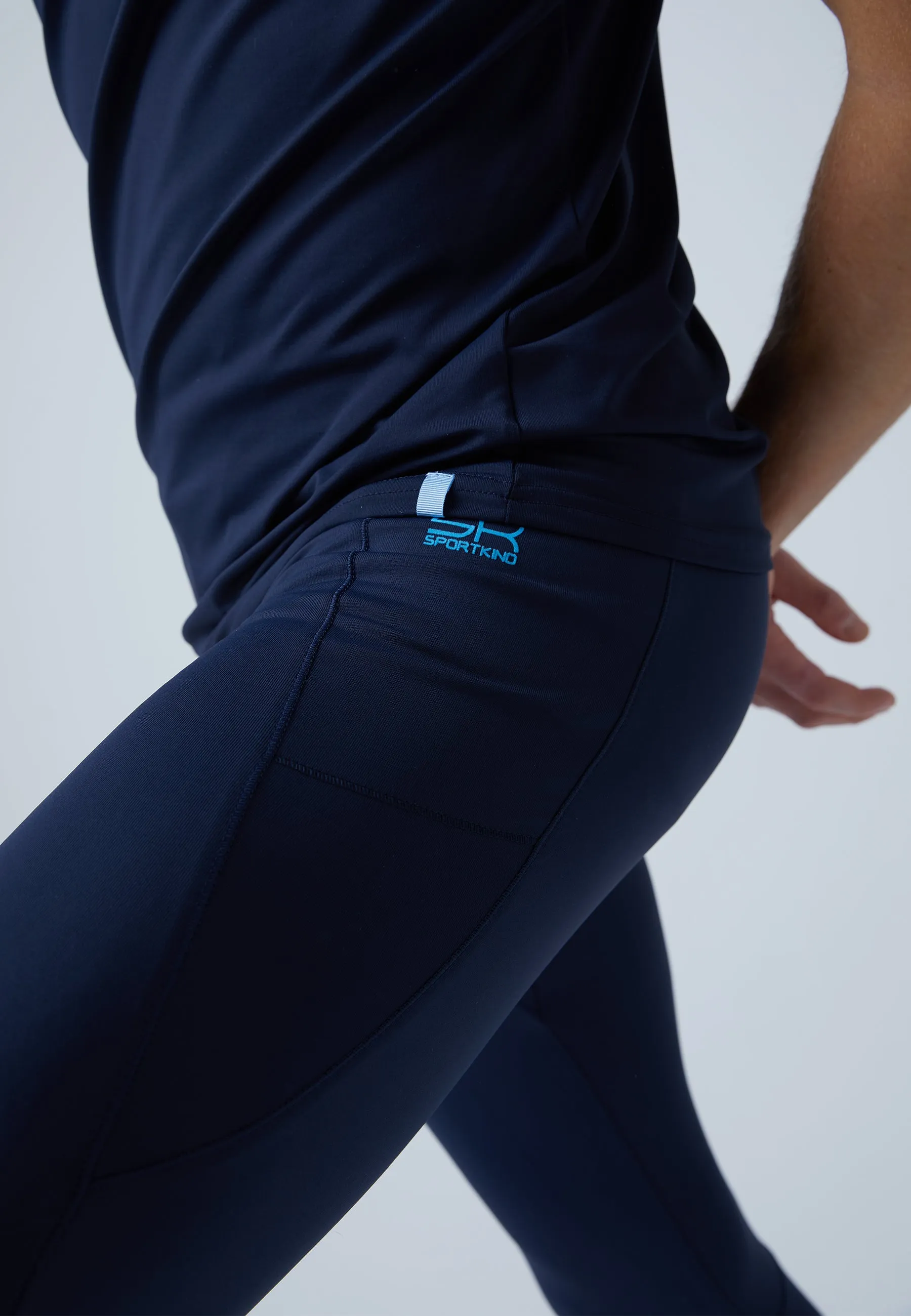 Running Tights with pockets, long, navy blue