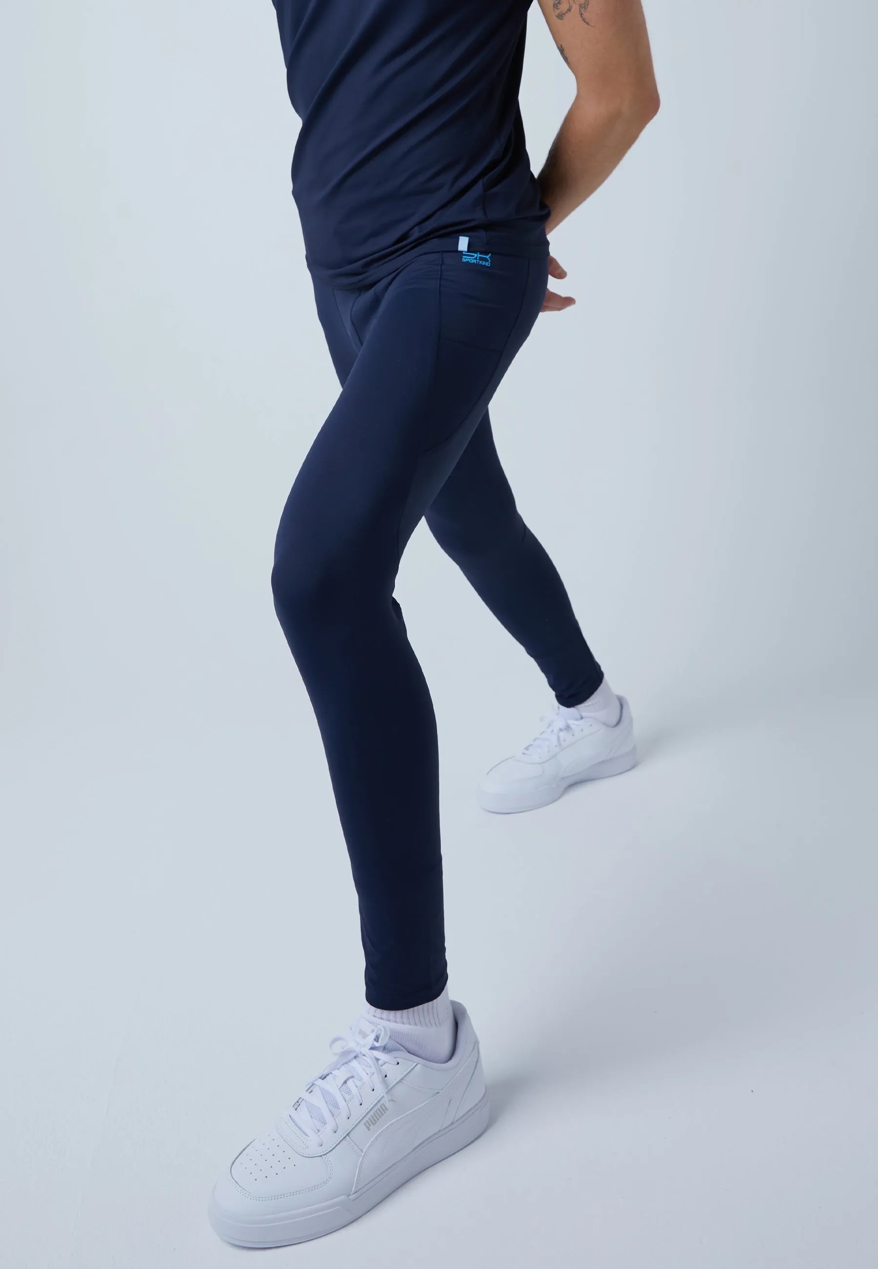 Running Tights with pockets, long, navy blue