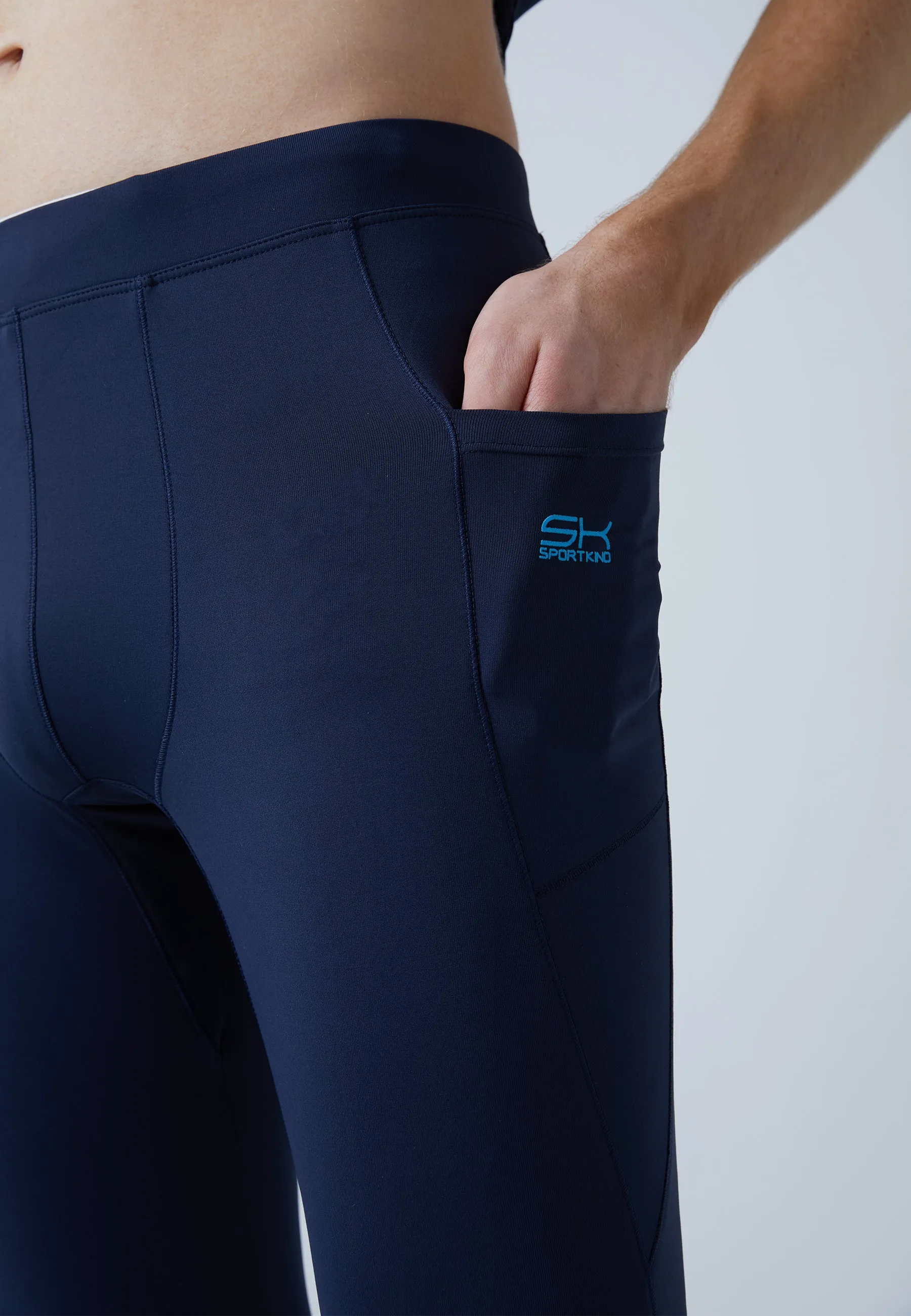 Running Tights with pockets, long, navy blue