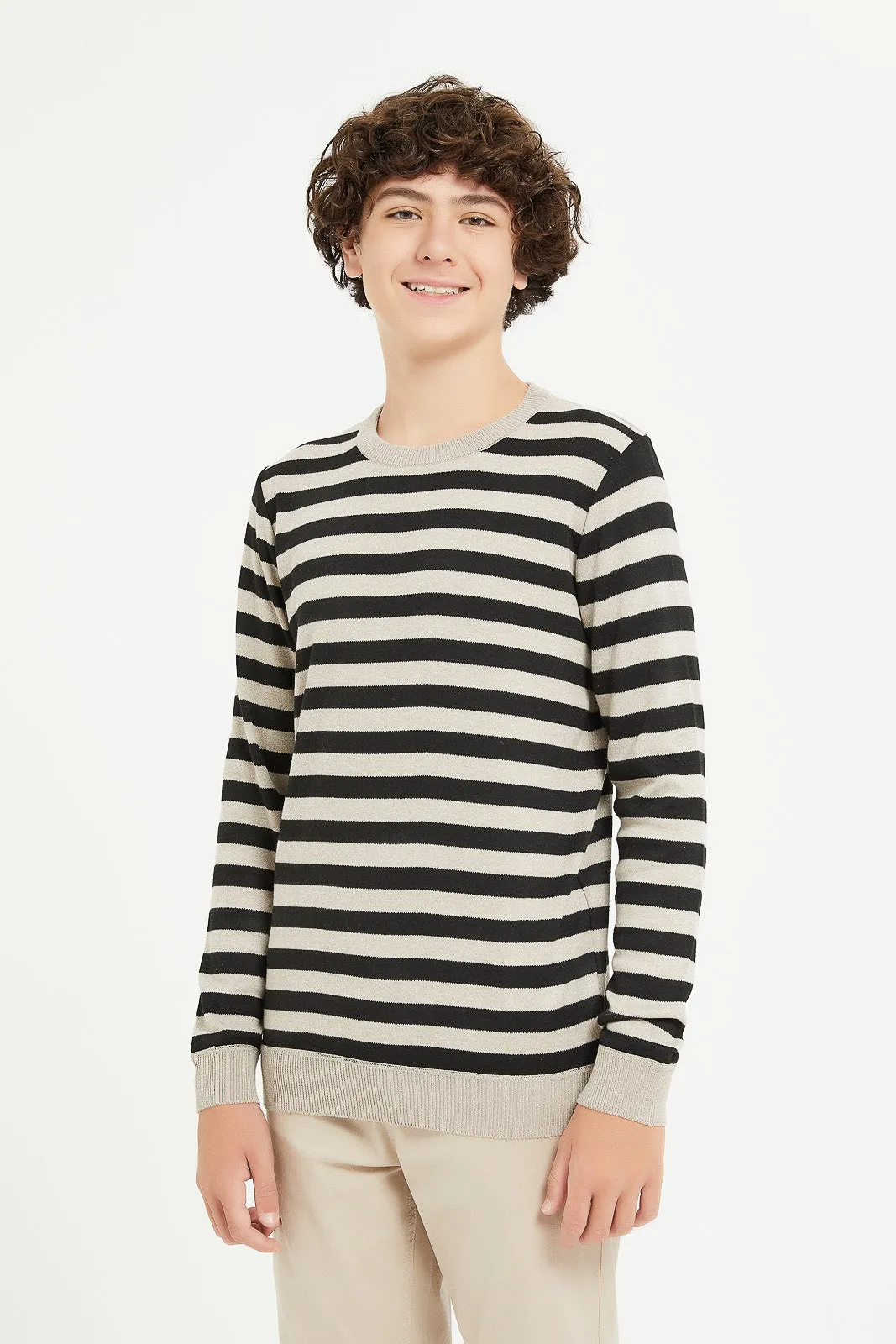 Senior Boys Beige Stripe Pullover