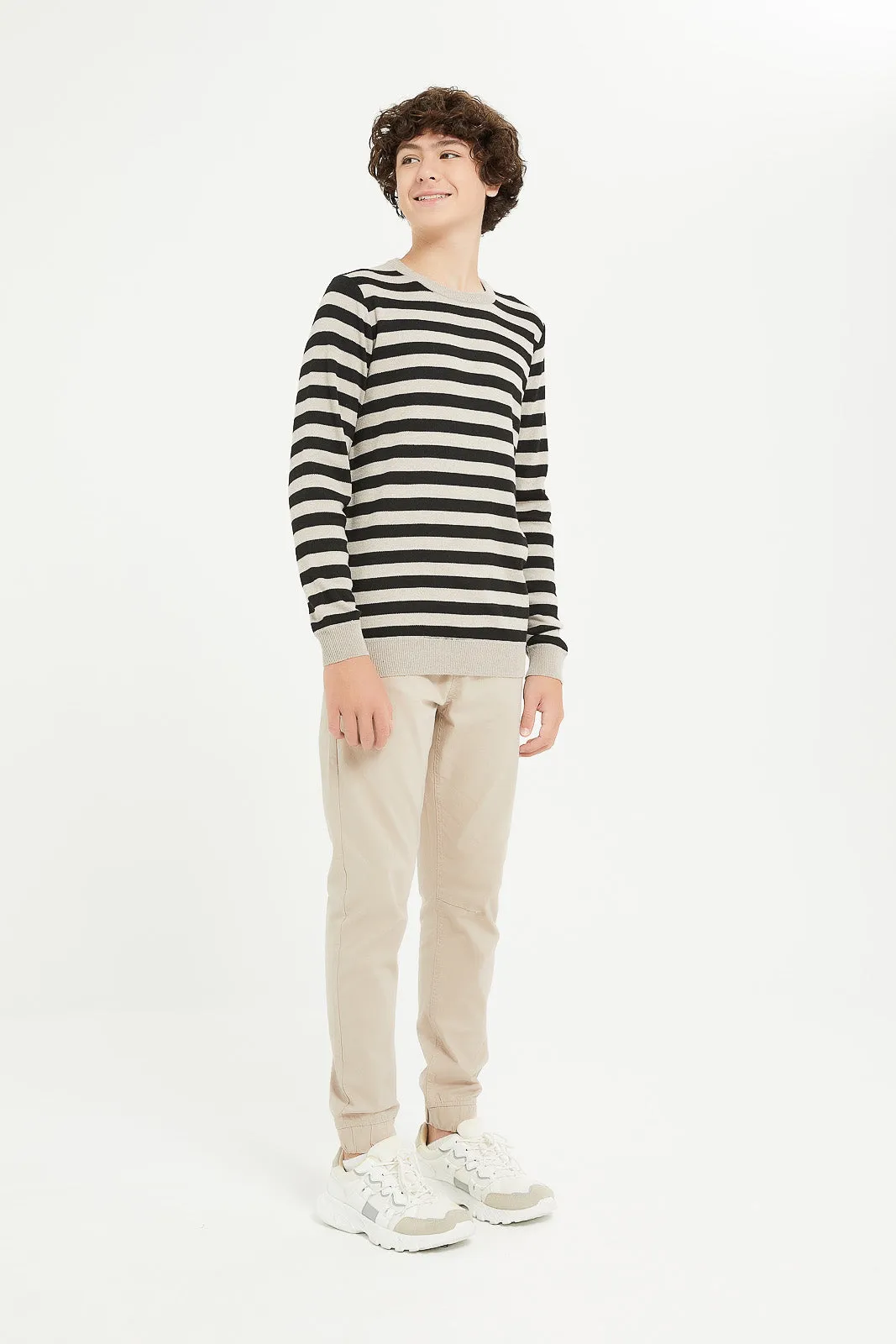 Senior Boys Beige Stripe Pullover