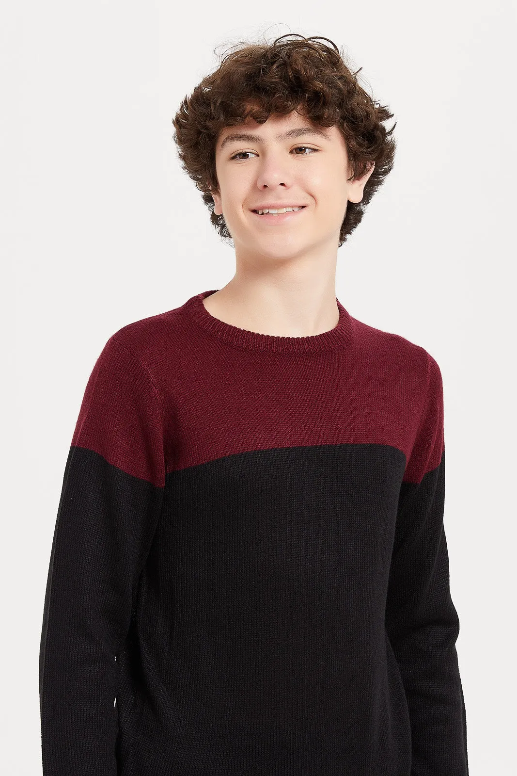 Senior Boys Black And Burgundy Jacquard Pullover