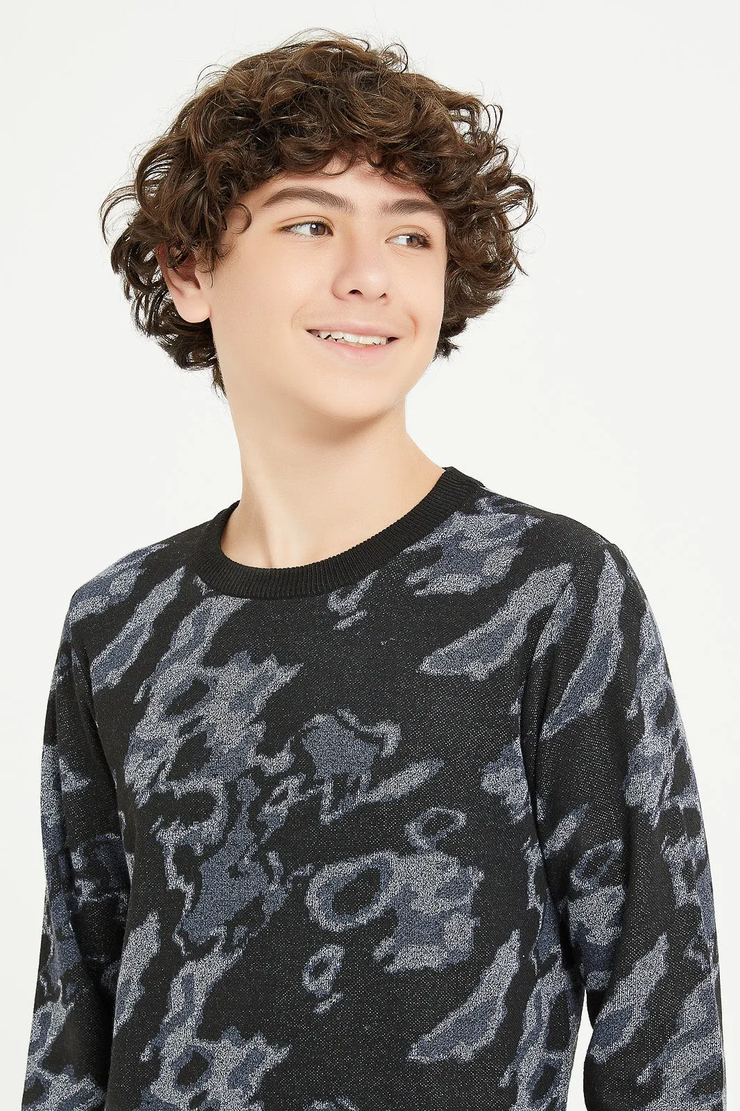 Senior Boys Black Camo Print Pullover