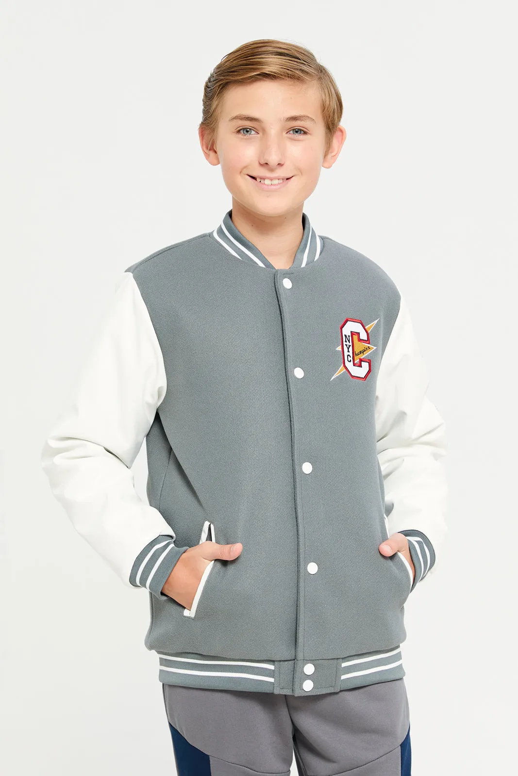 Senior Boys Grey Embellished Basketball Jacket