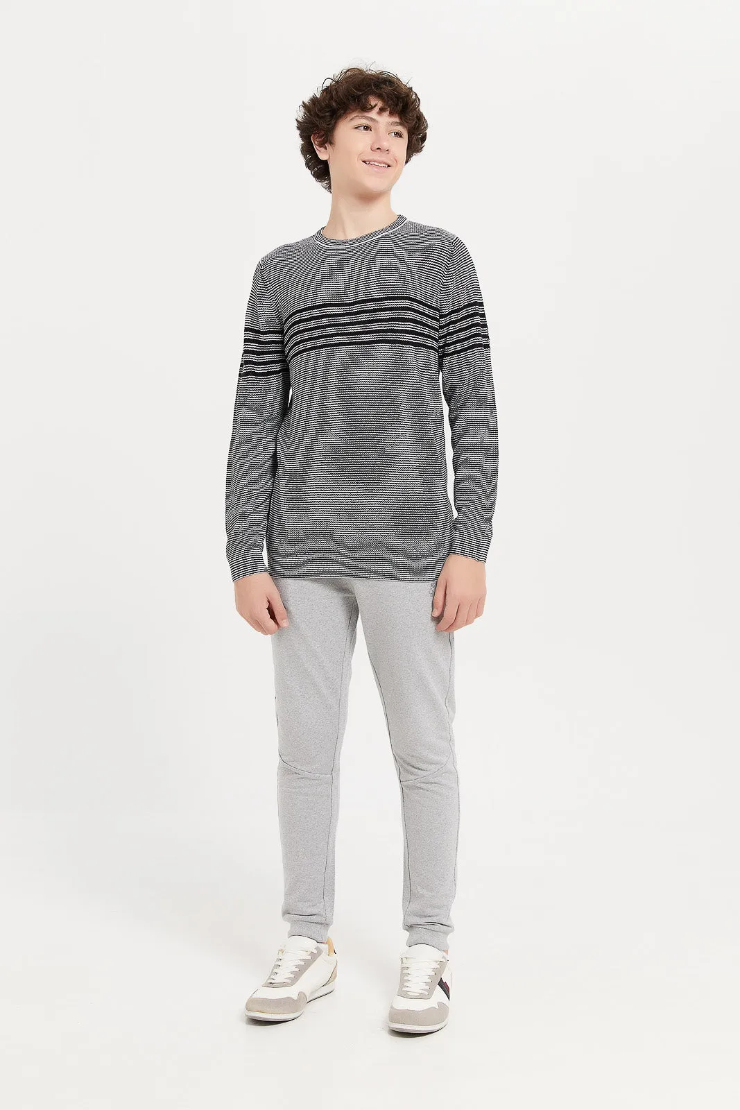 Senior Boys Grey Jacquard Pullover