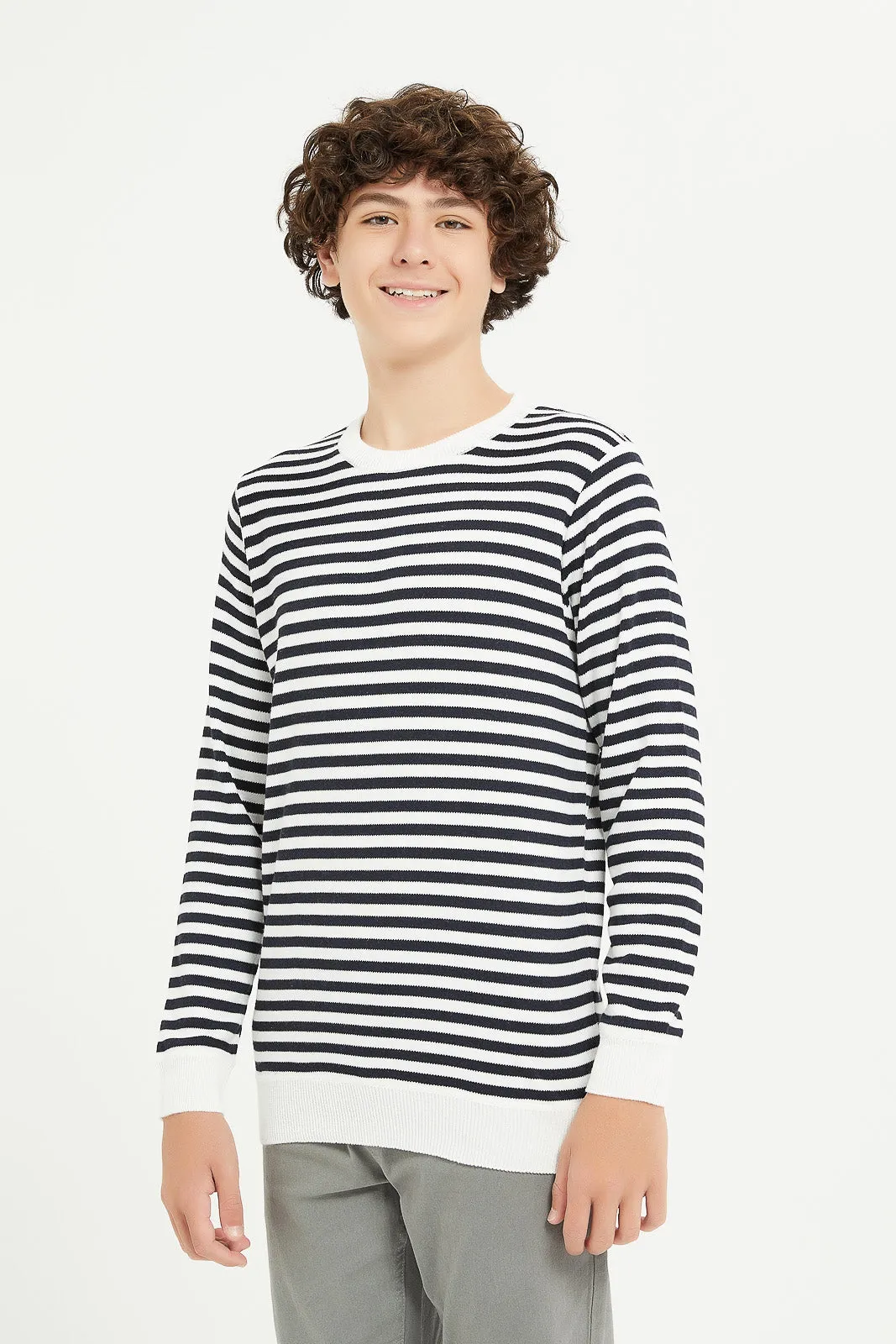 Senior Boys White Stripe Pullover