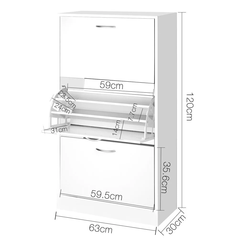 Shoe Cabinet Unit 3 Tier Storage Adjustable Shelves Hallway Bedroom