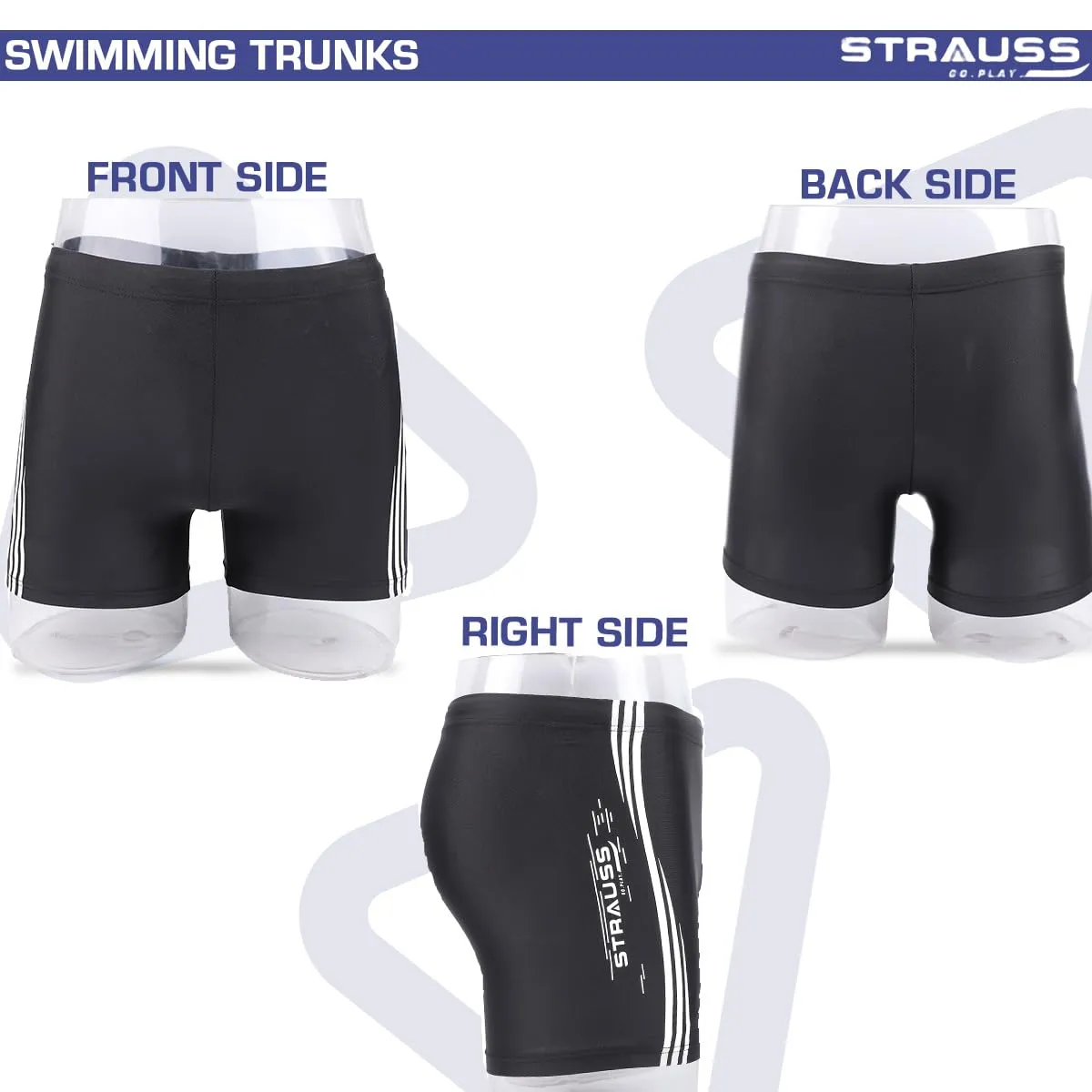 STRAUSS Swimming Shorts | Swimming Trunks for Men & Boys | Easily Adjustable, Breathable & Quick Drying Shorts | Size: S, Black