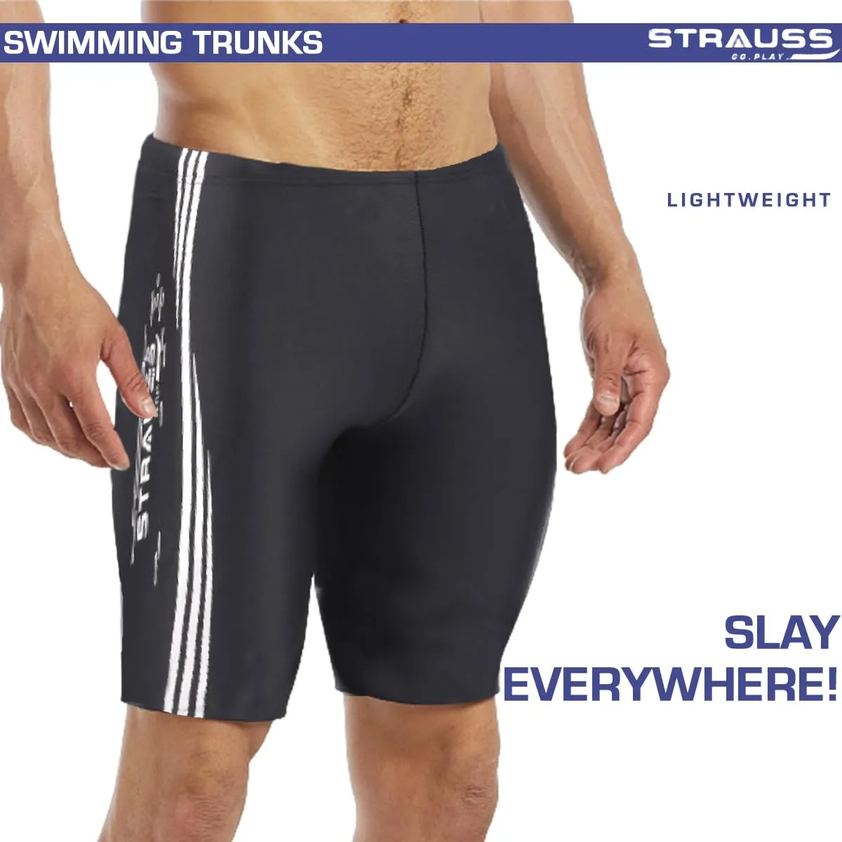 STRAUSS Swimming Shorts | Swimming Trunks for Men & Boys | Easily Adjustable, Breathable & Quick Drying Shorts | Size: S, Black