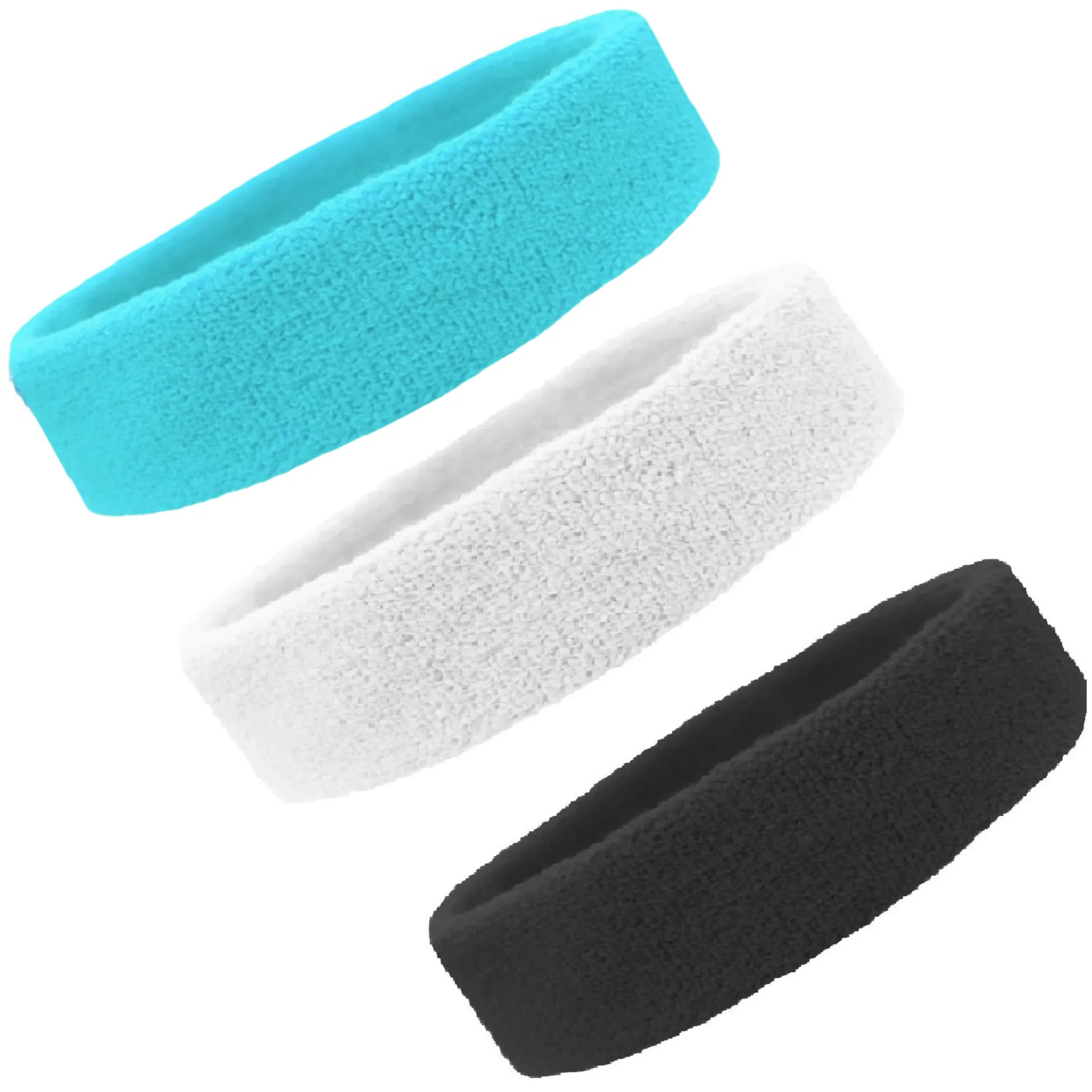 Teal White Black Head Sweatbands - 3 Pack