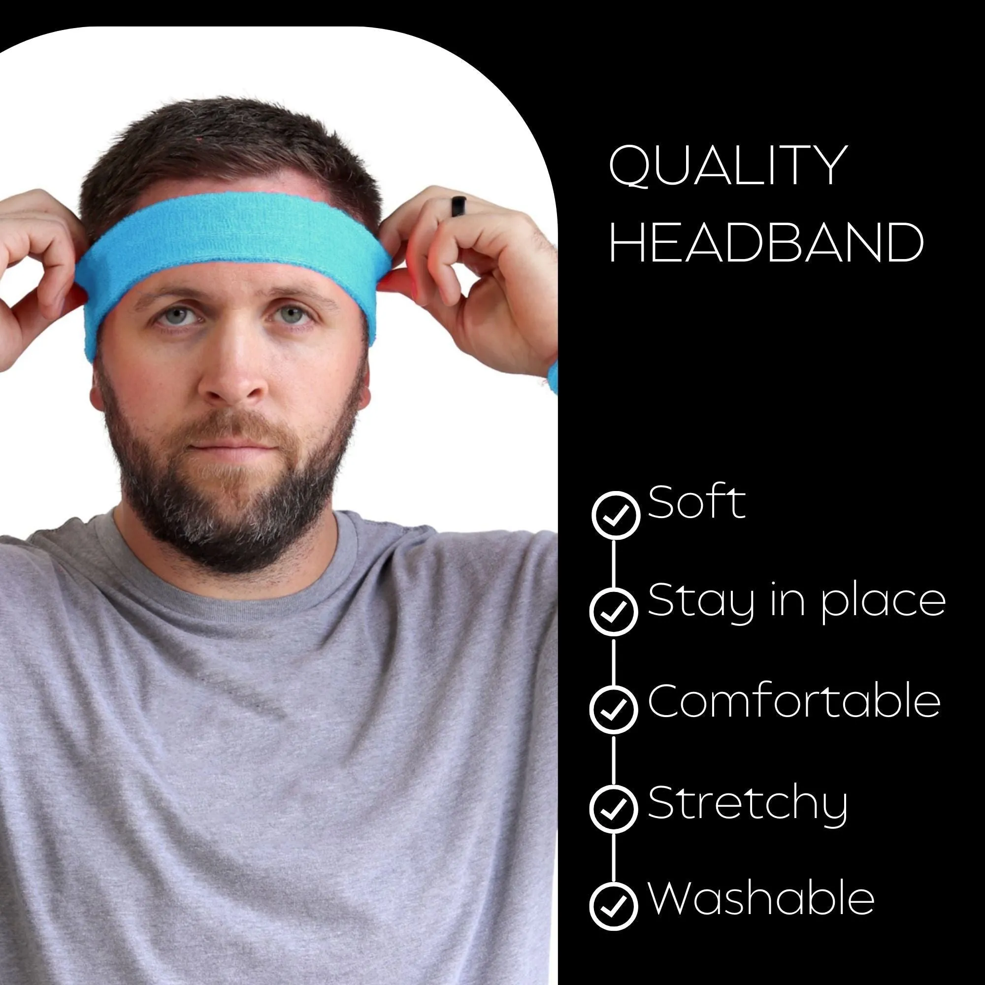 Teal White Black Head Sweatbands - 3 Pack