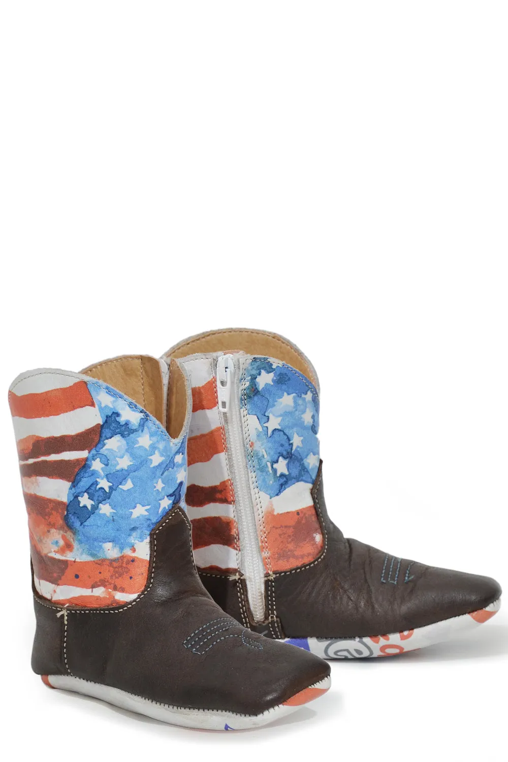 Tin Haul Infants Boys Multi-Color Leather American Mini Cowboy Boots