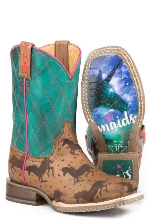 Tin Haul Kids Girls Turquoise Leather Magic Unicorns Cowboy Boots