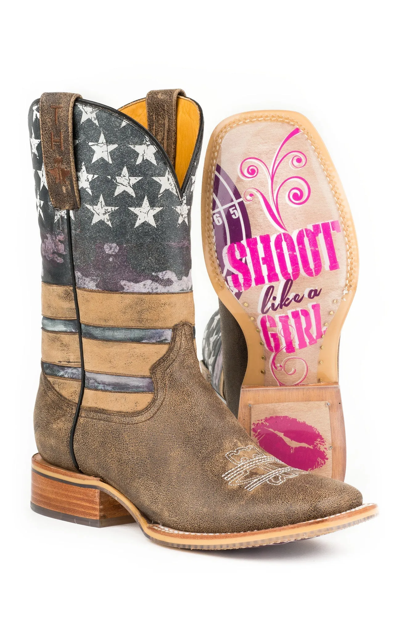 Tin Haul Shoot Like A Girl Ladies Multi Leather USA Flag Cowboy Boots