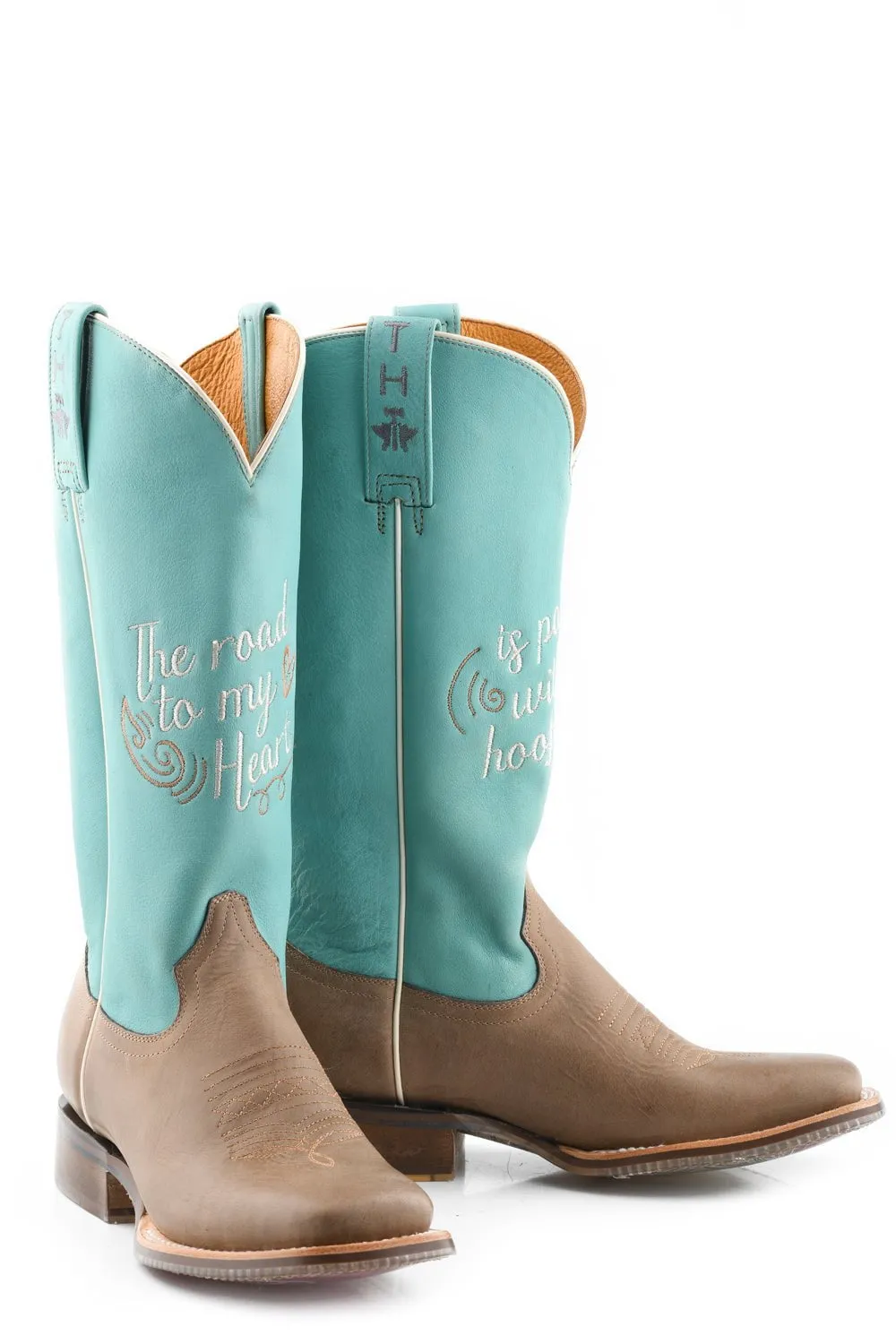 Tin Haul Womens Tan/Turquoise Leather A Cowgirls Motto Cowboy Boots