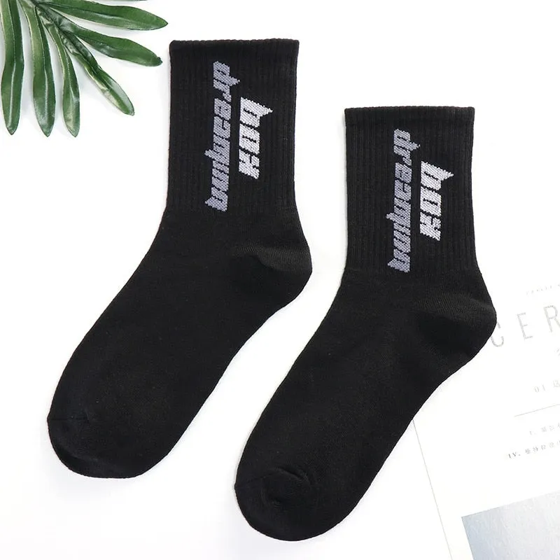 Trends high quality fashion socks Man Women's sports Cotton basketball pattern happy  sales digital Pair socks