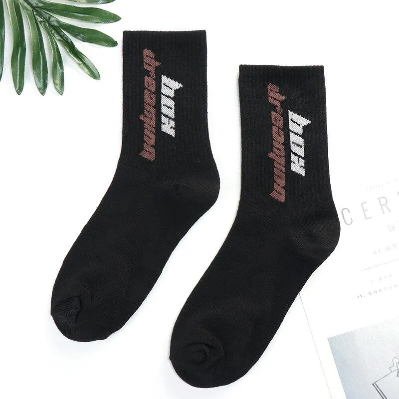 Trends high quality fashion socks Man Women's sports Cotton basketball pattern happy  sales digital Pair socks