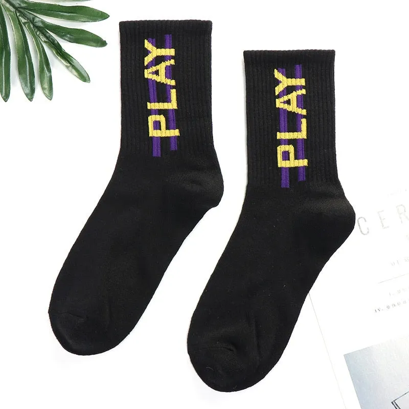 Trends high quality fashion socks Man Women's sports Cotton basketball pattern happy  sales digital Pair socks