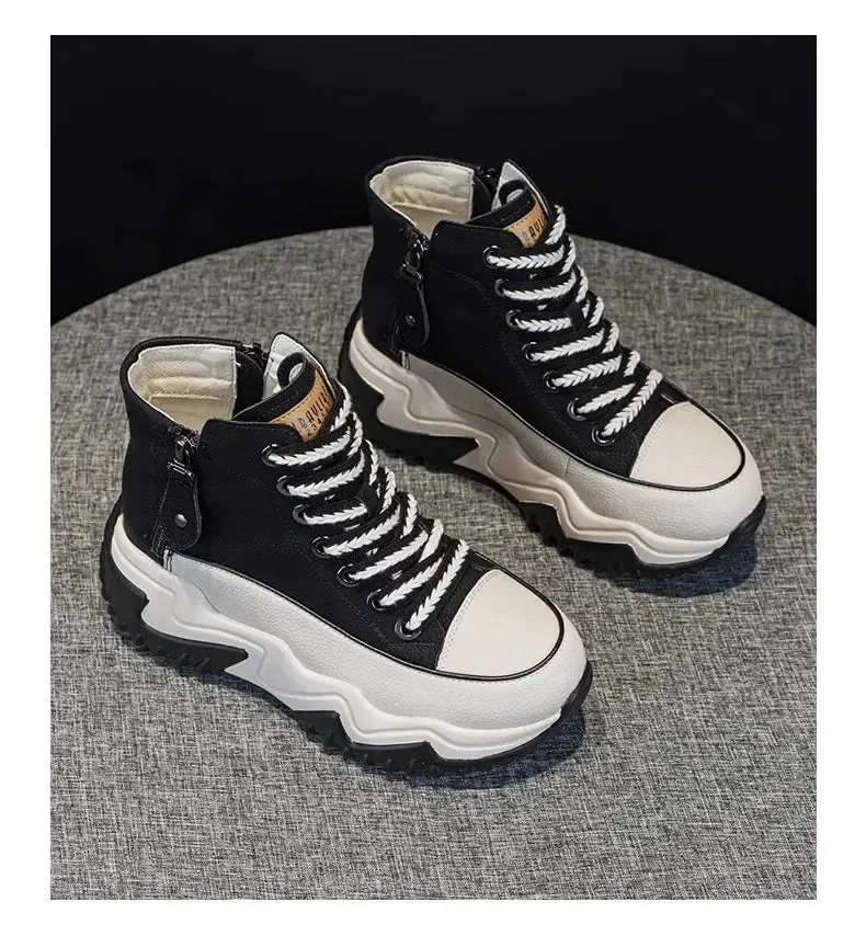 Uniwim Women  2024 Platform Sneakers Black Shoes Spring Autumn Genuine Leather Trainers Keep Warm Fashion Boots Winter Booties