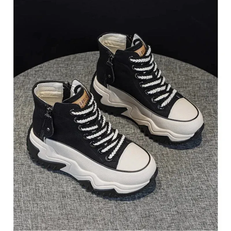 Uniwim Women  2024 Platform Sneakers Black Shoes Spring Autumn Genuine Leather Trainers Keep Warm Fashion Boots Winter Booties